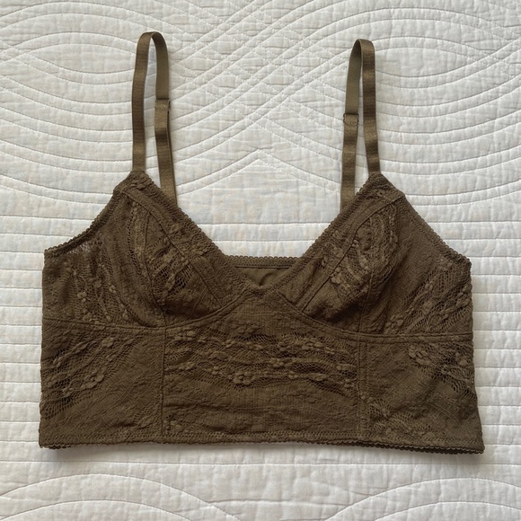 Free People Longline Bralette Lace Bustier Dark Olive Small - Picture 3 of 16